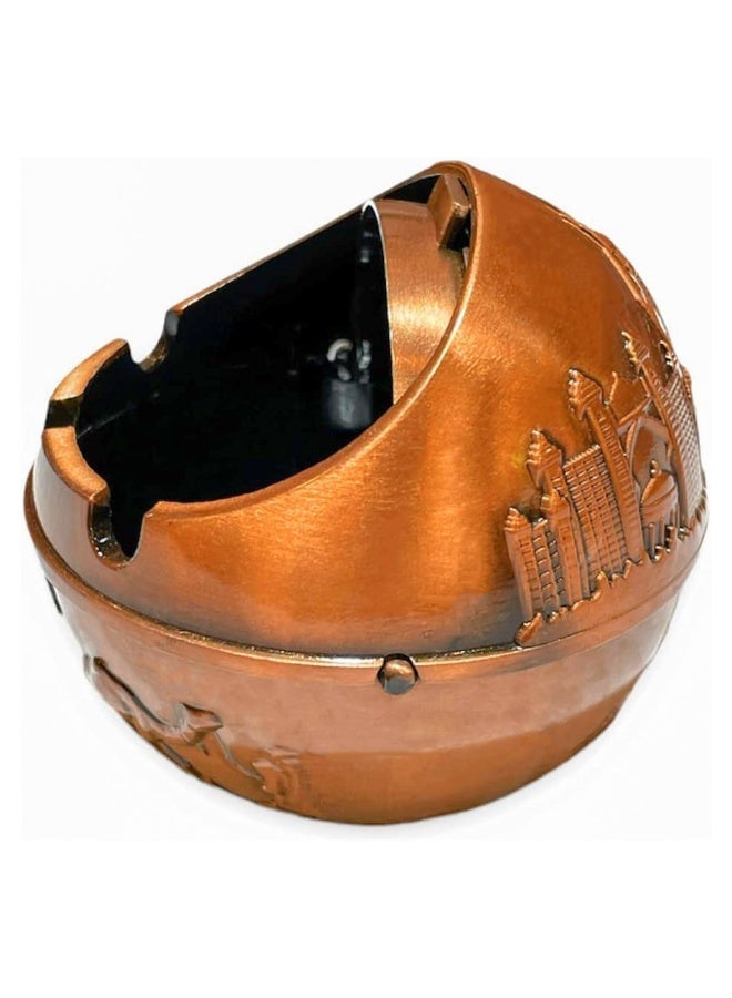 منفضة سجائر كلاسيكية مزخرفة, حامل سجائر بتصميم دبي والقلعة مع غطاء دوار | تحفة فنية من السبائك عالية الجودة لديكور المنزل والمكاتب والفنادق (برونزية) - Image 5